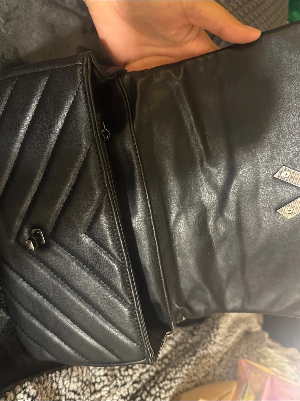 Valentino Orlandi Black Quilted Crossbody with Silver-Tone V Turn-Lock